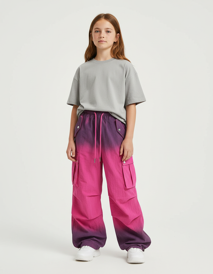 Pantalon Cargo Fille Dégradé Ample Poches Rose - Polyester