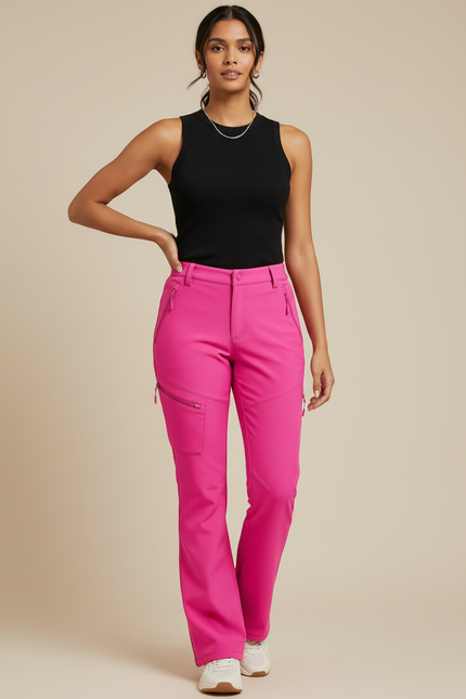 Pantalon Cargo Femme Rose Fuchsia Doublé Polaire Imperméable - Polyester
