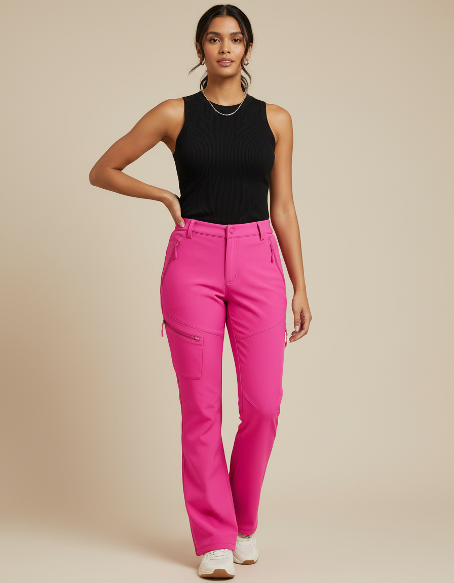 Pantalon Cargo Femme Rose Fuchsia Doublé Polaire Imperméable - Polyester