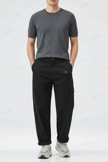 Pantalon Cargo Noir Ample Coton Homme Décontracté - Toile