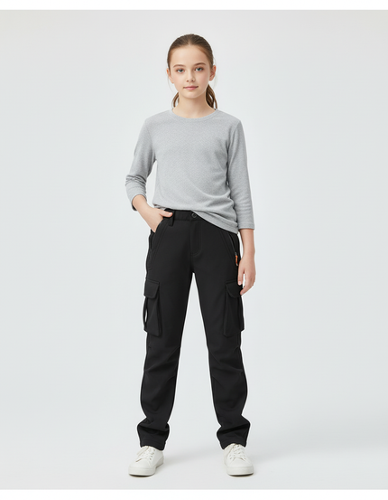 Pantalon Cargo Noir Ample Doublé Enfant - Polyester