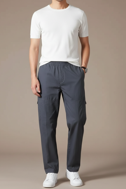 Pantalon Cargo Gris Coton Décontracté Ample Élastique - Polyester