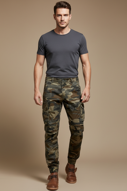 Pantalon Cargo Camouflage Militaire Coton Slim Multipoches - Multicolore