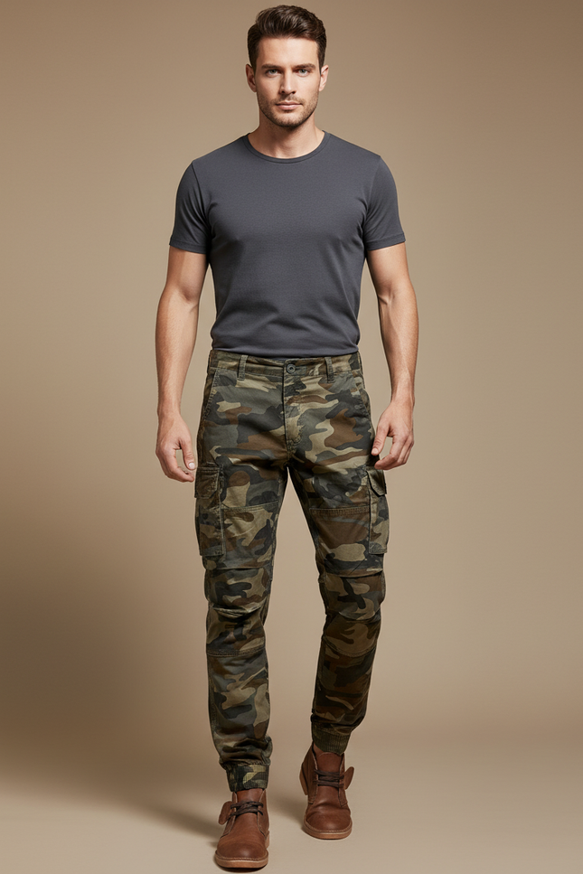 Pantalon Cargo Camouflage Militaire Coton Slim Multipoches - Multicolore