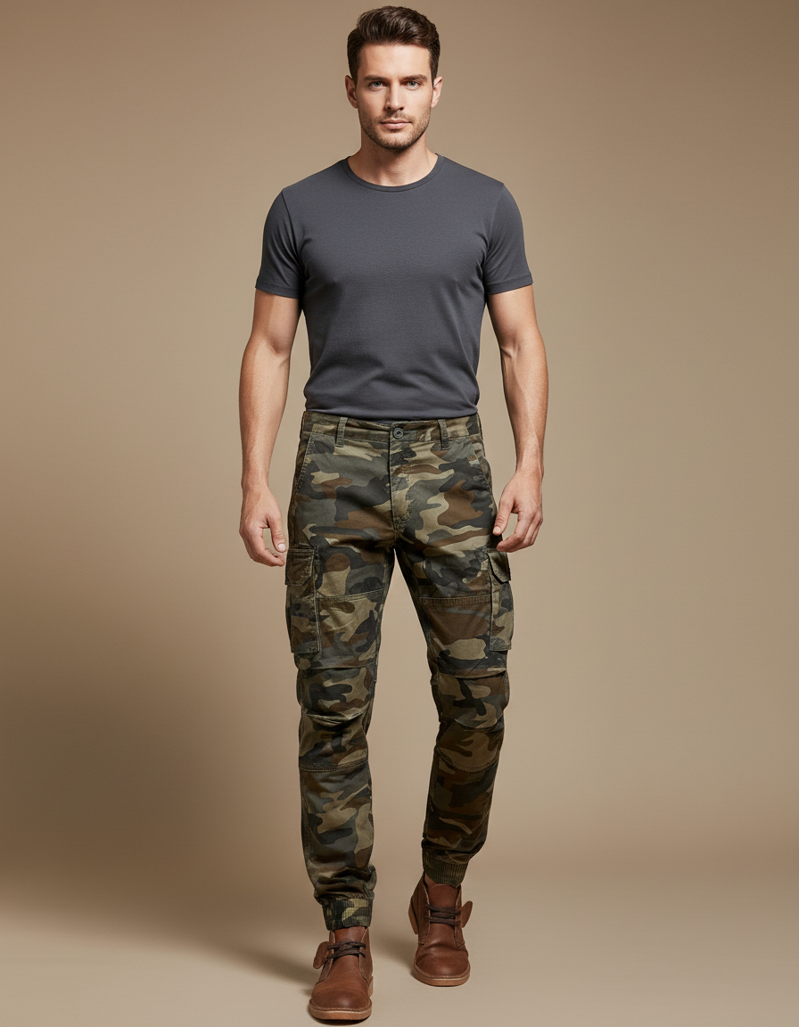 Pantalon Cargo Camouflage Militaire Coton Slim Multipoches - Multicolore