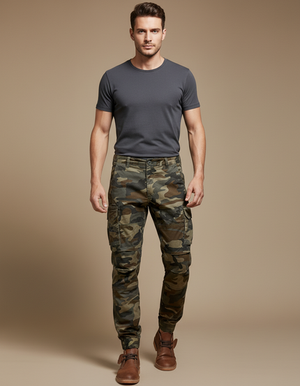 Pantalon Cargo Camouflage Militaire Coton Slim Multipoches - Multicolore