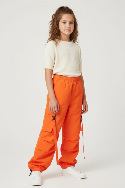 Pantalon Cargo Orange Ample Enfant Hip Hop - Toile