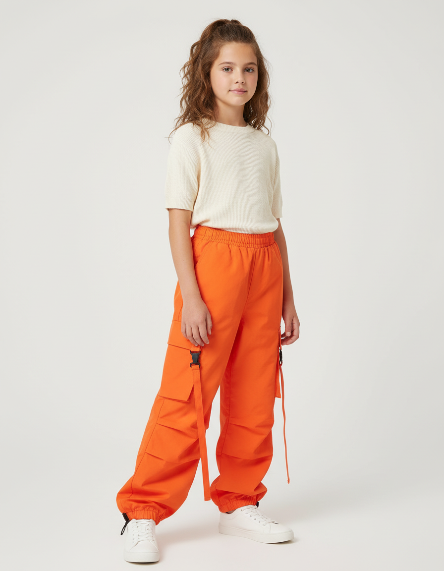 Pantalon Cargo Orange Ample Enfant Hip Hop - Toile