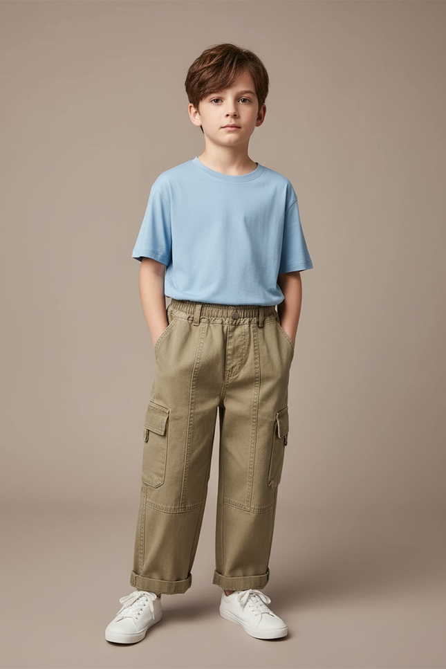 Pantalon Cargo Garçon Kaki Large Toile