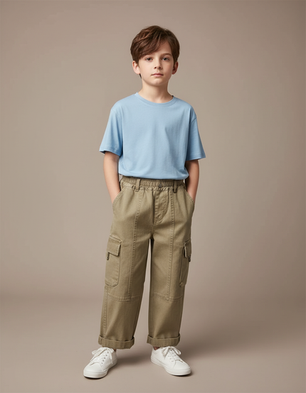 Pantalon Cargo Garçon Kaki Large Toile