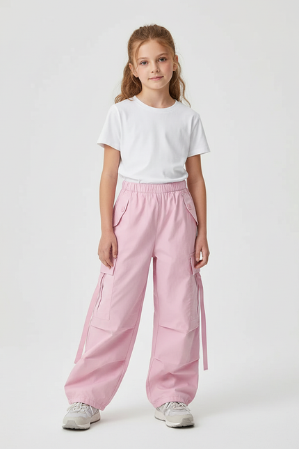 Pantalon Cargo Fille Rose Parachute Toile