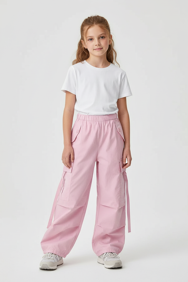 Pantalon Cargo Fille Rose Parachute Toile