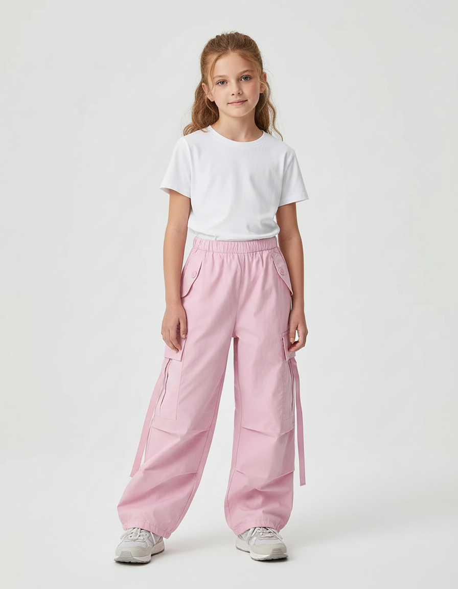 Pantalon Cargo Fille Rose Parachute Toile