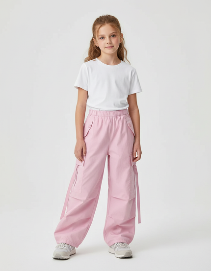 Pantalon Cargo Fille Rose Parachute Toile