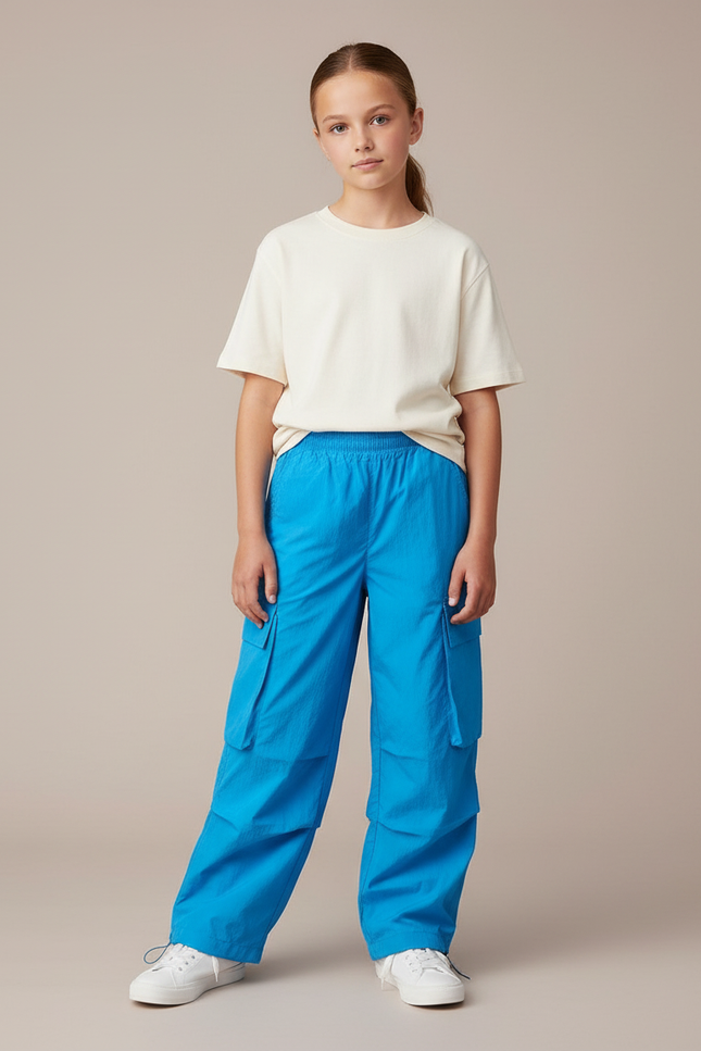 Pantalon Cargo Bleu Ample Multipoches Enfant - Polyester