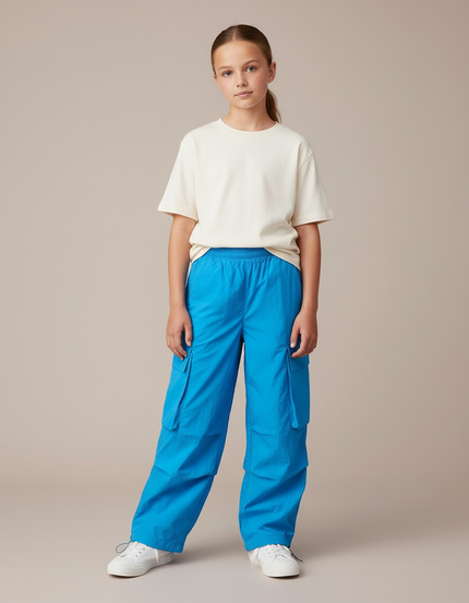Pantalon Cargo Bleu Ample Multipoches Enfant - Polyester