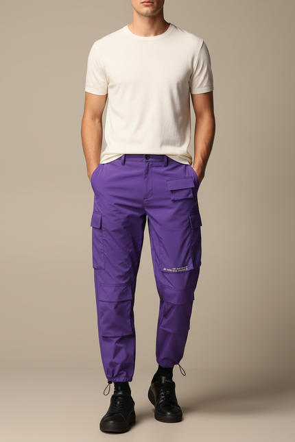 Pantalon Cargo Violet Ample Poches Streetwear Homme - Polyester