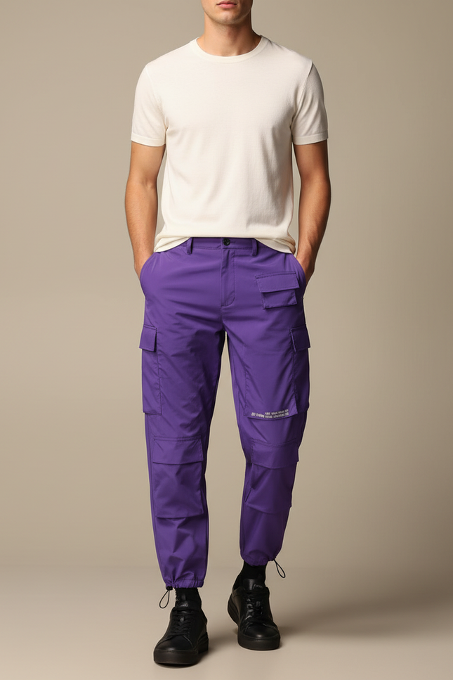Pantalon Cargo Violet Ample Poches Streetwear Homme - Polyester