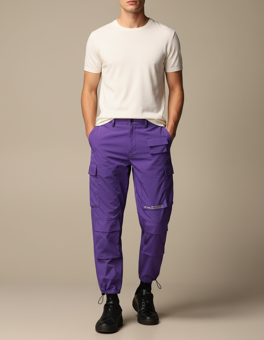Pantalon Cargo Violet Ample Poches Streetwear Homme - Polyester