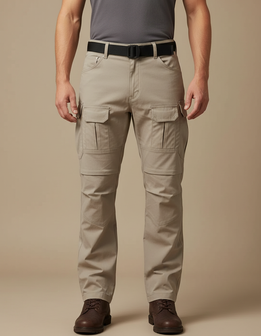 Pantalon Cargo Beige Tactique Multipoches Homme - Toile
