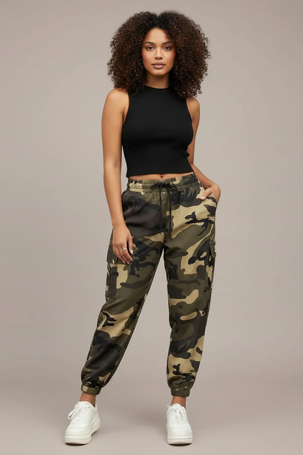 Pantalon Cargo Imprimé Camouflage - Polyester