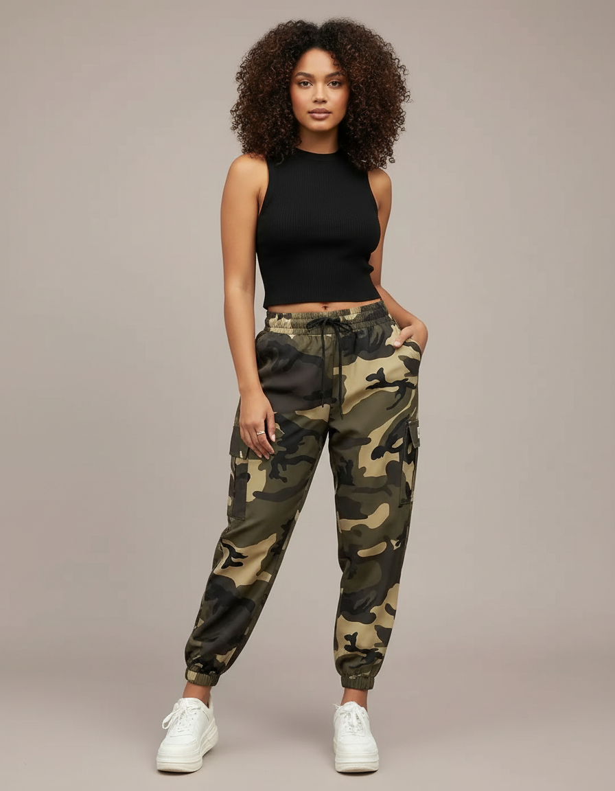 Pantalon Cargo Imprimé Camouflage - Polyester