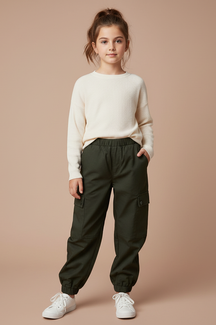 Pantalon Cargo Kaki Décontracté Ample Enfant - Toile