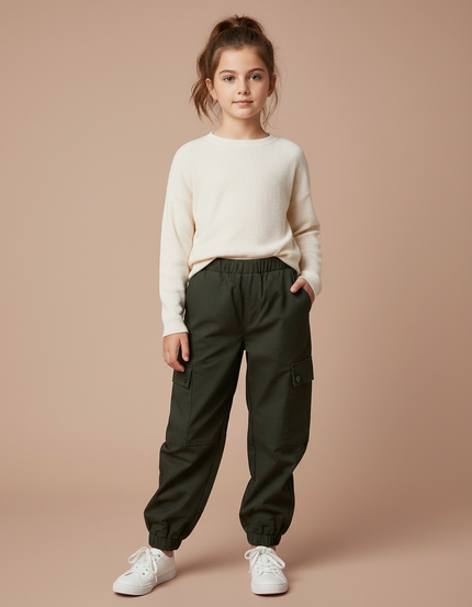 Pantalon Cargo Kaki Décontracté Ample Enfant - Toile