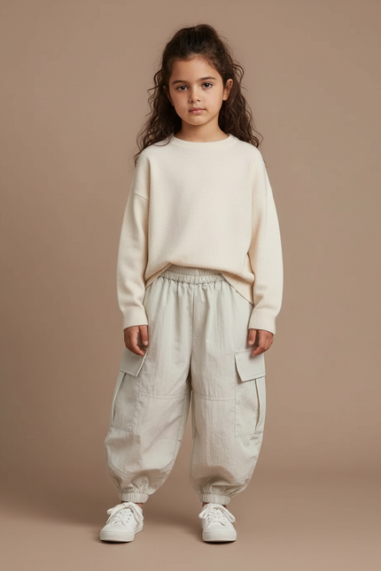 Pantalon Cargo Ample Beige Coton Enfant Poches - Polyester