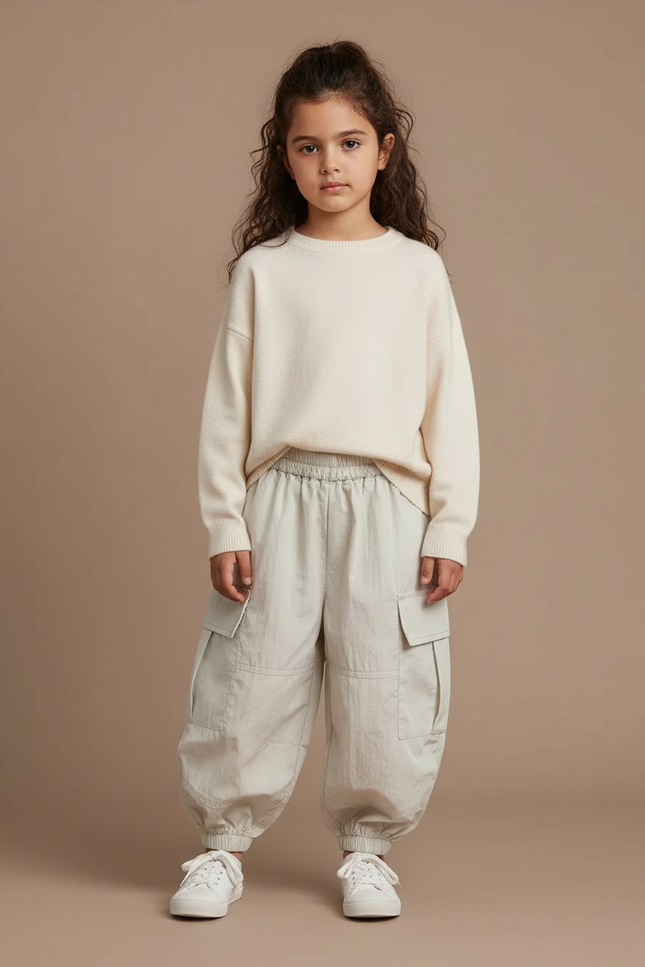 Pantalon Cargo Ample Beige Coton Enfant Poches - Polyester