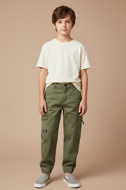 Pantalon Cargo Vert Kaki Coton Enfant Poches
