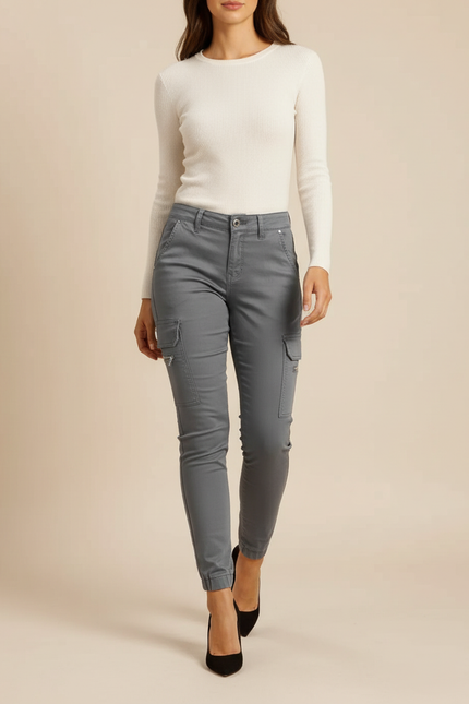 Pantalon Cargo Gris Slim Jogger Femme Élégant - Coton