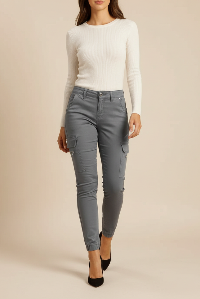 Pantalon Cargo Gris Slim Jogger Femme Élégant - Coton