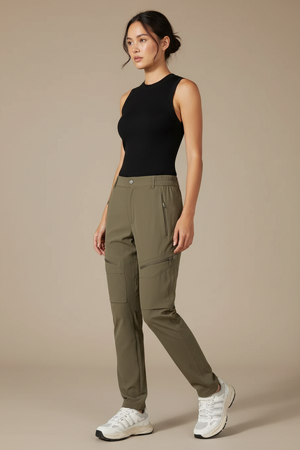 Pantalon Cargo Kaki Stretch Multipoches Femme Sport - Polyester