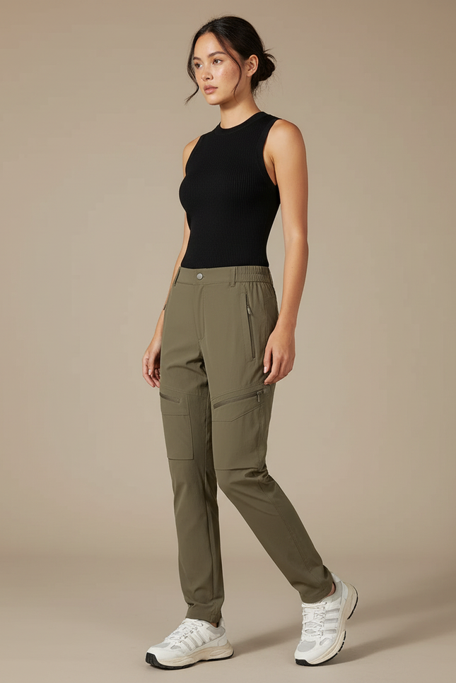 Pantalon Cargo Kaki Stretch Multipoches Femme Sport - Polyester