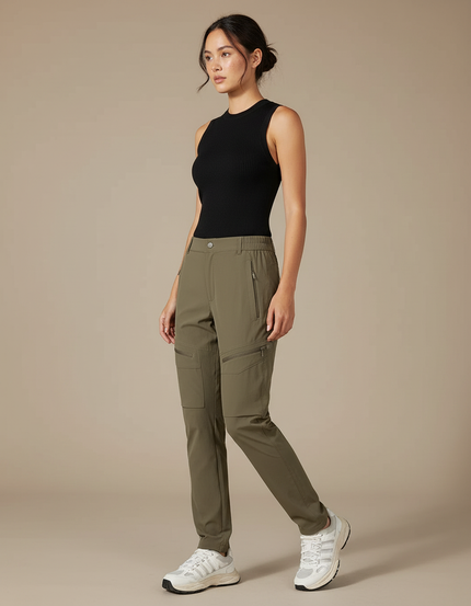 Pantalon Cargo Kaki Stretch Multipoches Femme Sport - Polyester