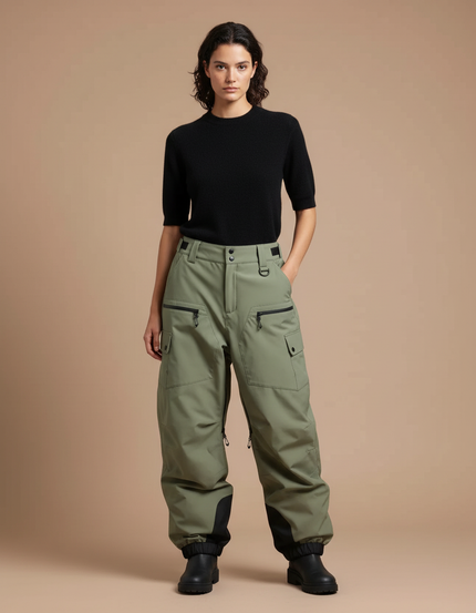 Pantalon Cargo Vert Ample Imperméable Multi-Poches Hiver - Polyester