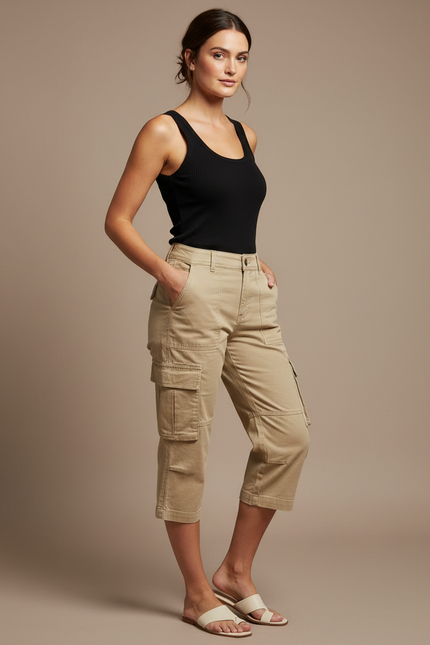 Pantalon Cargo 3/4 Femme - Beige Gabardine