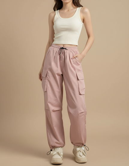 Pantalon Cargo Rose Ample Cordon Streetwear Décontracté - Toile