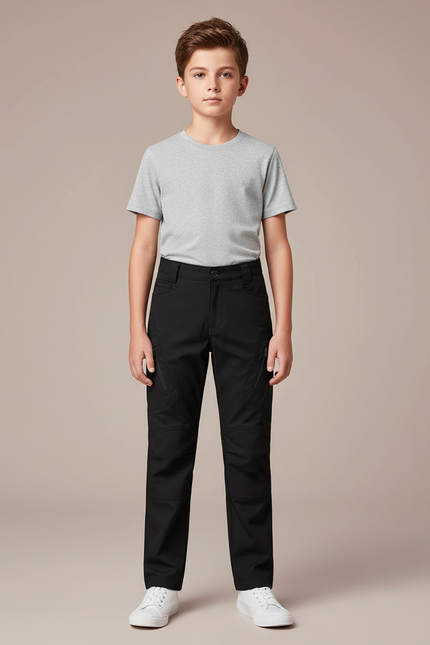 Pantalon Cargo Noir Enfant Multipoches Solide Décontracté - Toile