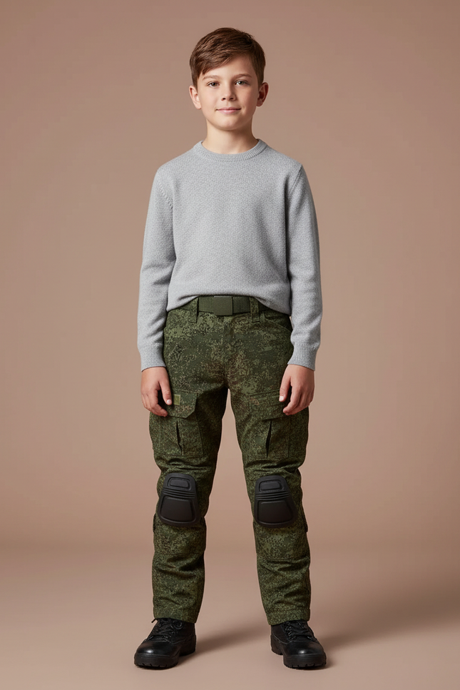 Pantalon Cargo Militaire Camouflage Vert Garçon Tactique - Toile