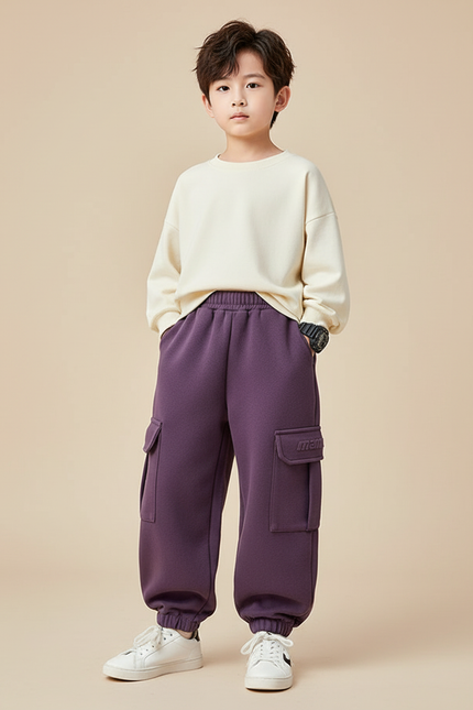 Pantalon Cargo Violet Ample Molleton Poches Enfant