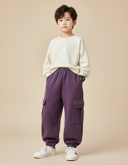 Pantalon Cargo Violet Ample Molleton Poches Enfant