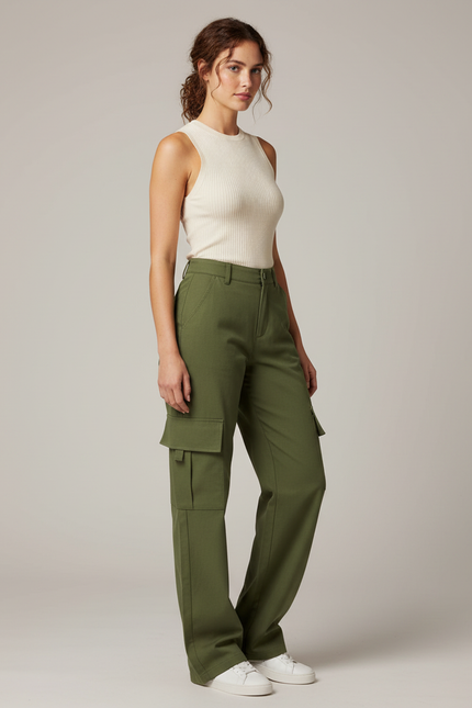 Pantalon Cargo Vert Femme - Kaki Toile