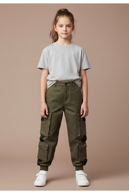 Pantalon Cargo Kaki Ample Multipoches Enfant - Toile
