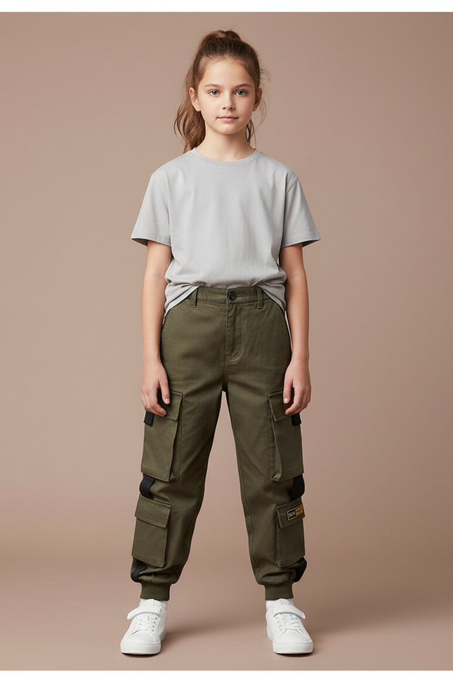 Pantalon Cargo Kaki Ample Multipoches Enfant - Toile
