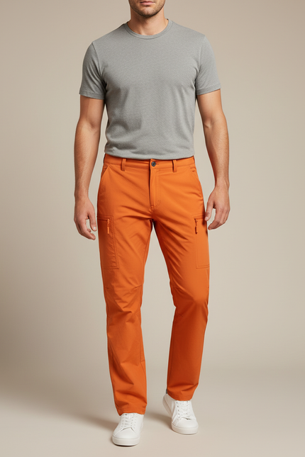 Pantalon Cargo Orange Léger Multipoches Homme Décontracté - Gabardine