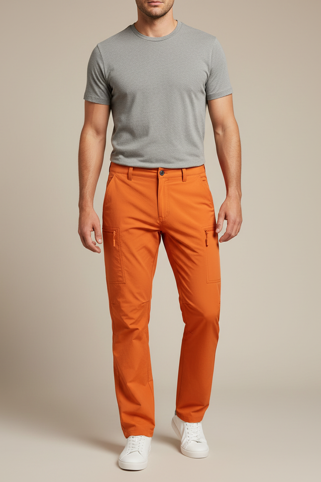 Pantalon Cargo Orange Léger Multipoches Homme Décontracté - Gabardine
