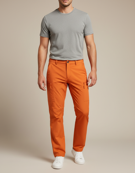 Pantalon Cargo Orange Léger Multipoches Homme Décontracté - Gabardine