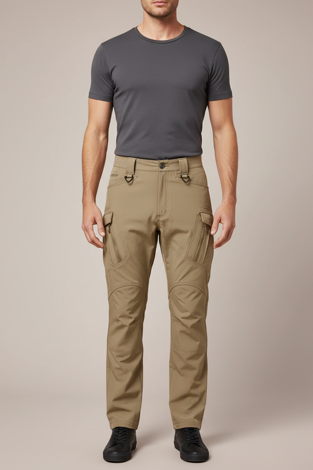 Pantalon Cargo Beige Tactique Homme Coupe Droite - Polyester